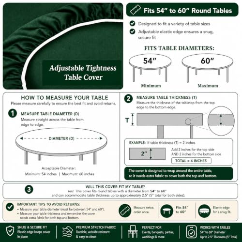 Felt Card Game Table Cover for Playing Cards Poker, Mahjong, Domino, Bridge and Board Game, Elastic Fitted Tablecloth for 58 to 64 Inch Round Tables- Green