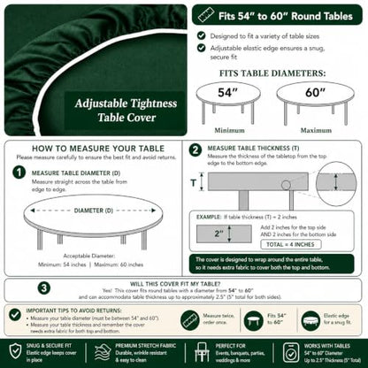 Felt Card Game Table Cover for Playing Cards Poker, Mahjong, Domino, Bridge and Board Game, Elastic Fitted Tablecloth for 58 to 64 Inch Round Tables- Green