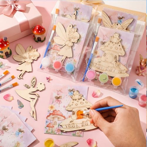 Saypacck 24 Pcs Fairy Party Favors Wooden Painting Craft Kits Birthday Party Supplies with Organza Bag for Goodie Bags Fillers Adult Thank You Gifts - style: Fairy