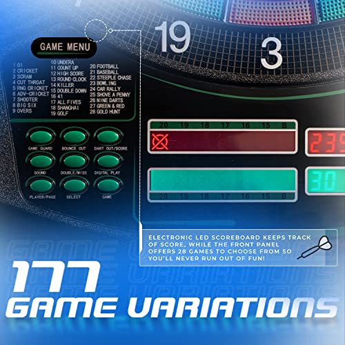 Franklin Sports Electronic Dart Board Sets - Soft Tip Electric Dartboard with Digital Scoreboard - (6) Darts Included - style: Tournament Electronic Dartboard – 177 Games
