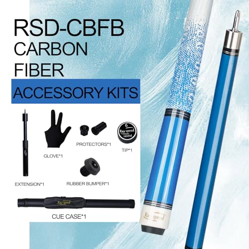Carbon Fiber Pool Cue Stick 12.5mm Rainbow Tip Low Deflection Pool Stick with Uni-loc Pin Joint and Extension Pool Stick-20 oz - color: Royal Blue-Pro