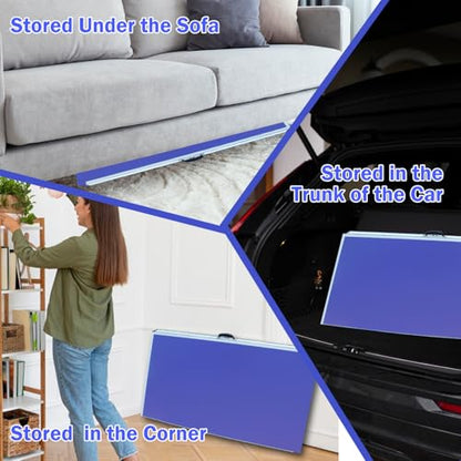 9ft Mid-Size Foldable and Portable Table Tennis Table Set for Indoor Games with Net,2 Table Tennis Paddles,3 Balls - Blue MDF Top,Heavy Duty Aluminum Frame,Easy Storage for Apartments,Offices,Game