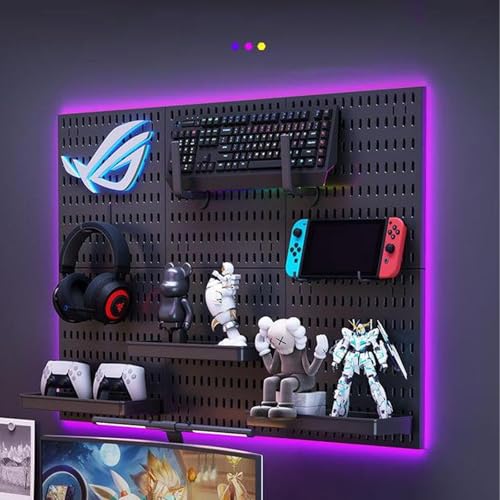 Black Punchboard, Hanging Board Combo Kit, Bedroom Storage Rack, No Drilling Required, Study/Gaming Room Wall-Mounted Modular Shelving Display Panels(11.8x35.4in) - size: 11.8x35.4in