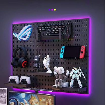 Black Punchboard, Hanging Board Combo Kit, Bedroom Storage Rack, No Drilling Required, Study/Gaming Room Wall-Mounted Modular Shelving Display Panels(11.8x35.4in) - size: 11.8x35.4in