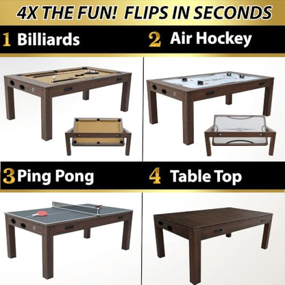 7ft Multi Game Table 4 in 1 Pool Table Ping Pong Table Air Hockey Combo Game Table Includes All Accessories for Game Room & Family - color: Espresso