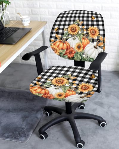 Savannan Office Chair Cover, Watercolor Fall Pumpkin Sunflower Protective Stretch Elastic Universal Cover for Desk Task Chair,Computer Rotating Chair 1 Pcs Butterfly Black White Plaid