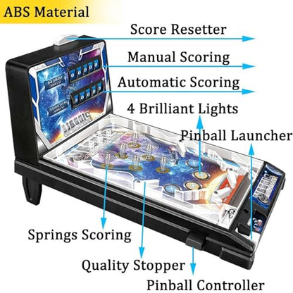 PHATM Mini Pinball Toys Classic Arcade Game Machine Electronic Arcade Pinball Machine Tabletop Marble Game with Scorer Lights Sounds