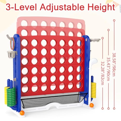OLAKIDS Giant Connect Game Outdoor, 4 in A Row with Adjustable Height, Mesh Net, Carry Bag, Golf, Basketball Hoop, Ring Toss, Cup Holder for Kids Adults Indoor Backyard (Red) - color: Red
