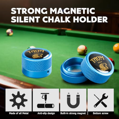 TAOM Upgrade Pool Chalk Holder Round Shaped Practical Tool Billiards Accessories Magnetic Mini Chalk Tip Case Container Round Box Billiards,Cue Tip Tool Scuffer Shaper - color: 2-Single Chalk holder-Blue