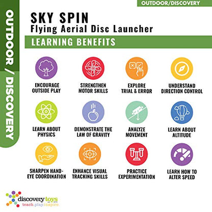 Discovery Toys Sky Spin Flying Aerial Disc Launcher | 2 Large Wings Kid-Powered Learning | STEM Toy Early Childhood Development 6 Years and Up | Summer Toy