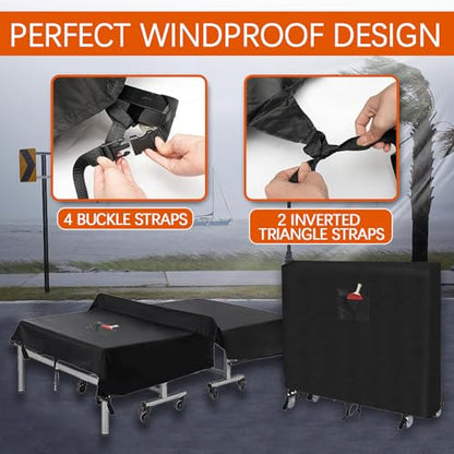 Heavy Duty Waterproof Ping Pong Table Cover - 600D Durable Protection for 9x5 FT Folding & Flat Tables - Windproof Buckle & UV Resistant - Black, 65''L x 28''W x 73''H - color: Black