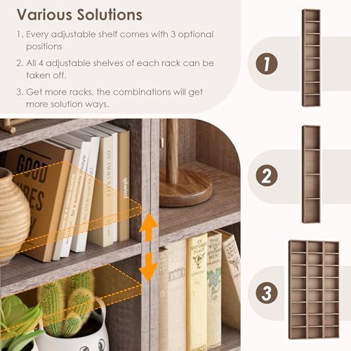 FOTOSOK 8-Tier Media Tower Rack, 11.6 X 9.3 X 70.9 Inches CD DVD Slim Storage Cabinet with Adjustable Shelves, Tall Narrow Bookcase Display Bookshelf for Home Office, Oak - color: Oak