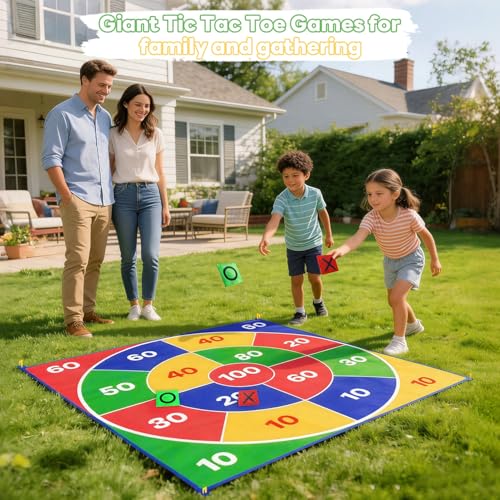 2-in-1 Giant Tic Tac Toe Bean Bag Toss Games, 4.5ft Double Sided Large Outside Camping Backyard Lawn Games for Family Friend Party Fun Carnival Outdoor Giant Yard Games
