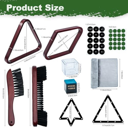 56Pcs Pool Ball Rack with Pool Table Brush Kit, Billiards Triangle for 2-1/4" Ball, 8/9 Ball Triangle Diamond Magic Rack with Pool Chalk Pool Table Accessories - color: Wine Red
