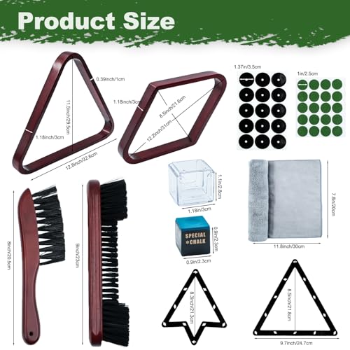56Pcs Pool Ball Rack with Pool Table Brush Kit, Billiards Triangle for 2-1/4" Ball, 8/9 Ball Triangle Diamond Magic Rack with Pool Chalk Pool Table Accessories - color: Wine Red