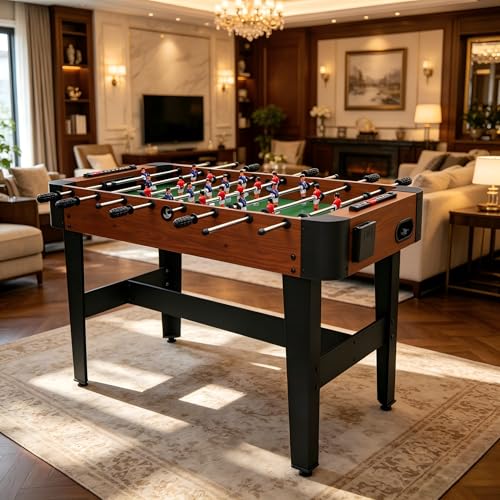 Table Soccer Game Table, Mini Foosball Table for Adults, Compact Indoor Football Table Games with Smooth Rods and Scoreboard, Includes 2 Balls for Home Game or Office Entertainment, Walnut