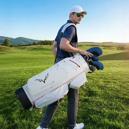 uniHimal T-Lock Golf Cart Bag with Quiet 14-Way Full-Length Divider Top | Golf Bag for Men with Magnetic Pocket, Cooler Pocket, Handle and Rain Cover - color: Pearl White