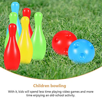 Toddmomy Indoor Children Bowling Toys Set with 10 Plastic Pins and 2 Bowling Balls for Family Play and Motor Skill Development