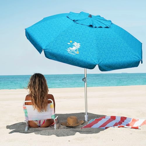 AMMSUN 7ft Heavy Duty High Wind Beach Umbrella with Sand Anchor & Tilt Sun Shelter UPF 50+ Protection Outdoor Sunshade Umbrellas Carry Bag for Patio Garden Pool Backyard Teal - color: Sky Whirlpool Teal