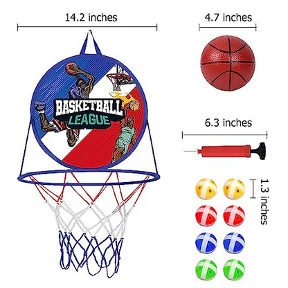 2 in 1 Basketball Hoop Indoor & outdoor with Dart Board for Kids,14" Foldable Dart Board with Sticky Balls and Mini Basketball Hoop, Party Birthday Gifts Toy for 2 3 4 5 6 7 8 9 10 Year Old Boys Girls