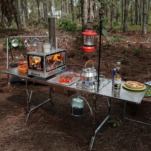 Folding Table IGT Camping Table, Portable Outdoor IGT Cook System, Stainless Steel Camp Table with Carry Bag for Car Camping Picnic RV Trip Patio Backyard BBQ