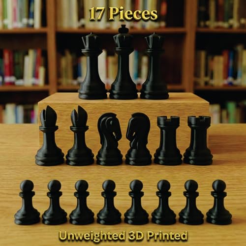 Staunton Chess Pieces Half Set, 17 Black Pieces, 3.75" King | Made in USA - color: Black