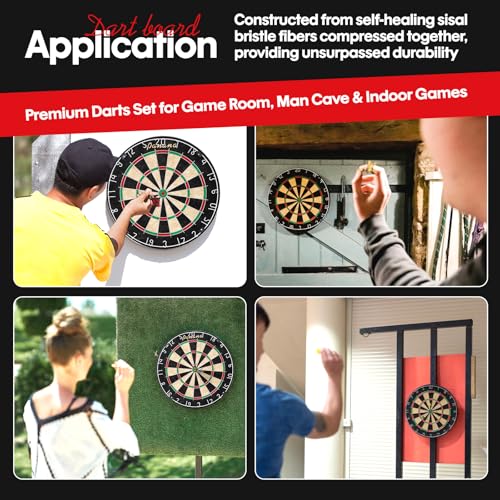 Panana Steel Tip Dartboard Set with 6 Professional Steel Tip Darts, Bristle Dart Round Board Indoor Family Game