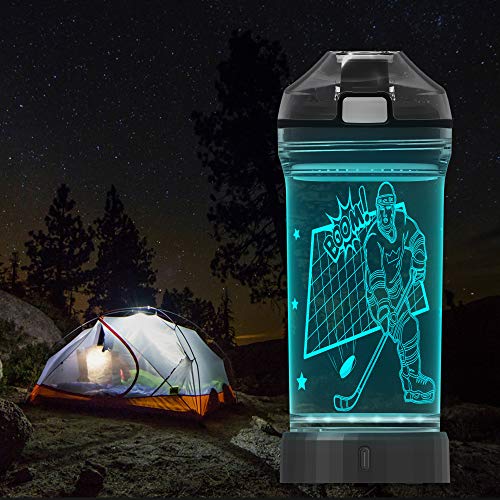 Lightzz Kids Water Bottle with 3D Glowing Hockey LED Light - 14 OZ Tritan BPA Free - Creative Ideal Travel Cup Gift for School Kid Boy Child Holiday Camping