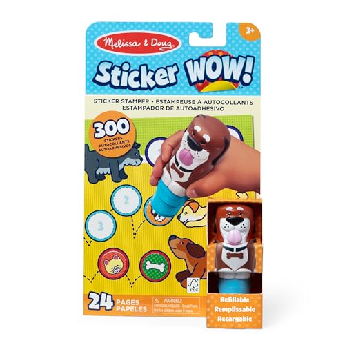 Melissa & Doug Sticker Wow!™ 24-Page Activity Pad and Sticker Stamper, 300 Stickers, Arts and Crafts Fidget Toy Collectible Character – Dog - for Kids Ages 3+ - FSC Certified - color: Dog, size: Single