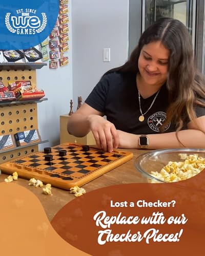 WE Games Wooden Checkers Pieces with Drawstring Storage Bag - 24 Checker Pieces Only - Red & Black, 2-inch Diameter - size: 2 inch diameter