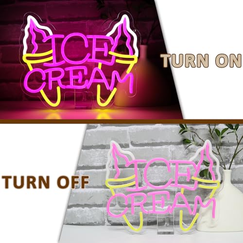 Ice Cream Neon Sign for Wall Decor, Ice Cream Led Signs for Business, USB Dimmable Milk Shakes Neon Lights for Frozen Yogurt Snack Bar Dessert Shop Kitchen Home Pub Restaurant - style: Ice Cream