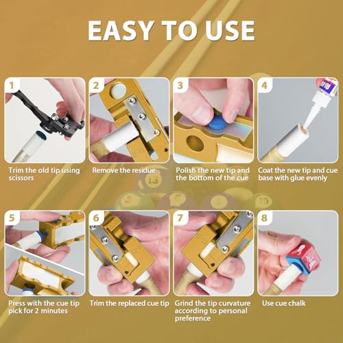 11-in-1 Billiards Pool Cue Tip Shaper, Pool Cue Tips Replacement Kit, Pool Cue Tips,Pool Cue Tip Tool for Replacement and Shaping Cue Tips - color: Yellow