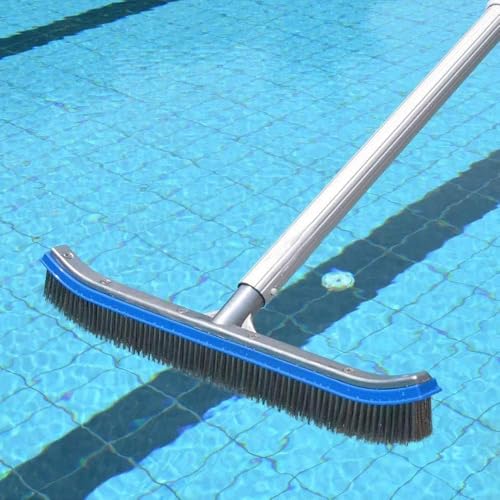 Swimming Pool Brush for Cleaning Pool Walls,Tiles & Floors,Heavy Duty 18" Aluminum Stainless Steel Wire Bristle Pool Scrub Brush for Curved Cleaning Brushes with EZ Clips - color: Silver