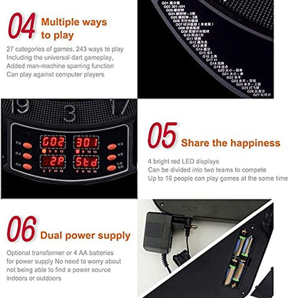 Electronic Dart Board, Electronic Dartboard, Classic Darts for 16 Players, Darts Game with LED Display, Including 6 Soft Darts and 24 Dart Heads for Indoor and Outdoor Garden Office Gifts