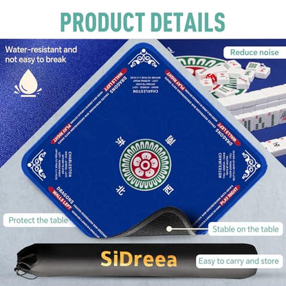 Mahjong Mat 32.4” x 32.4”, 3mm Thick Non-Slip Rubber Back Mahjong Table Mat, Noise Reduction Waterproof Mahjong Game Mat for Table, Mahjong Tile Mat for Cards, Dominoes & Board Games - color: Blue