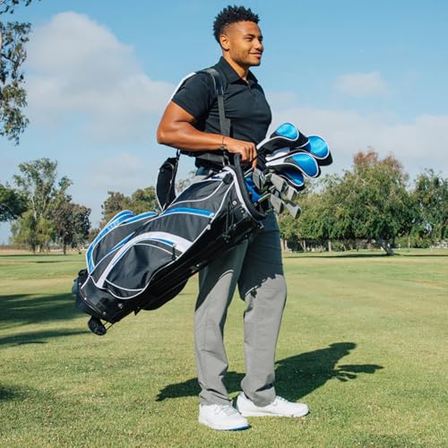 Precise S7 Men's 18-Piece Complete Golf Club Set – Titanium Driver, Fairway Woods, Hybrid, 5-SW Irons, Putter & Stand Bag, Right Handed - color: Blue, size: Tall Size +1" for 6'1" and Above!