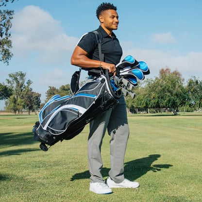 Precise S7 Men's 18-Piece Complete Golf Club Set – Titanium Driver, Fairway Woods, Hybrid, 5-SW Irons, Putter & Stand Bag, Right Handed - color: Blue, size: Tall Size +1" for 6'1" and Above!