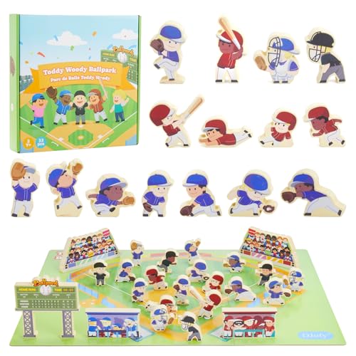 Baseball Blocks Toy Playset, Wooden Baseball Figures with Assembly Ballpark, Baseball Learning Toys, Mini Baseball Games, Baseball Player Figurines, for Kids, Toddlers & Families