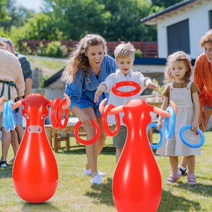 Arrowbash 2 Pcs Inflatable Ring Toss Set Include 2 Inflatable Base 12 Rings for Cowboy Fiesta Rodeo Luau Beach Pool Birthday Party Supplies