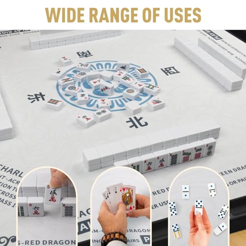 Mahjong Mat 32.4” x 32.4”, 3mm Thick Non-Slip Rubber Back Mahjong Table Mat, Noise Reduction Waterproof Mahjong Game Mat for Table, Mahjong Tile Mat for Cards, Dominoes & Board Games - color: White
