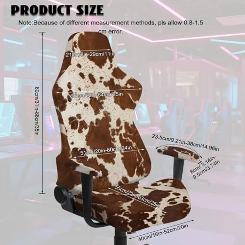 Brown Cow Pattern Office Armchair Slipcovers 4 PCS Stretch Gaming Chair Cover Washable Gamer Chair Slipcover with Armrest Covers Furniture Protector for Apartments - color: Brown Cow Pattern