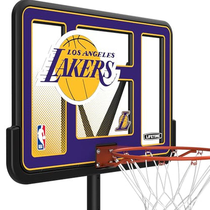 Lifetime NBA Los Angeles Lakers Portable Basketball Hoop, Adjustable Height 7.5-10 Ft, 44 Inch Shatterproof Fusion Backboard, Base with Wheels - color: Los Angeles Lakers