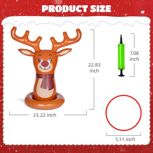 Christmas Reindeer Ring Toss Game for Kids, Inflatable Reindeer Antler Toss Party Games with Pump and Rings, Christmas Party Games for Family, Holiday Indoor Outdoor Fun Toys Xmas Decorations