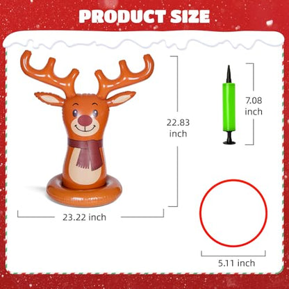Christmas Reindeer Ring Toss Game for Kids, Inflatable Reindeer Antler Toss Party Games with Pump and Rings, Christmas Party Games for Family, Holiday Indoor Outdoor Fun Toys Xmas Decorations