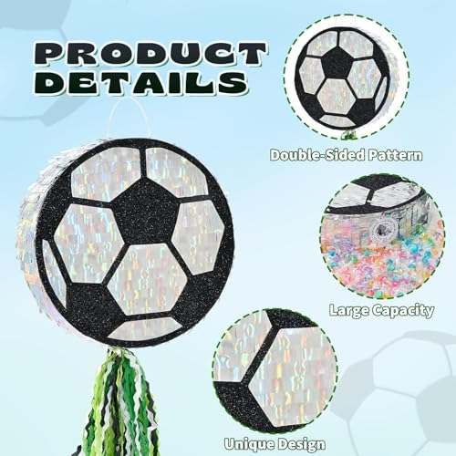 WERNNSAI Soccer Ball Piñata-Soccer Party decoration Piñata with Blindfold Bat for Kids Sports Themed Birthday Party Supplies Mirror Roller Skating Pull String - style: Soccer