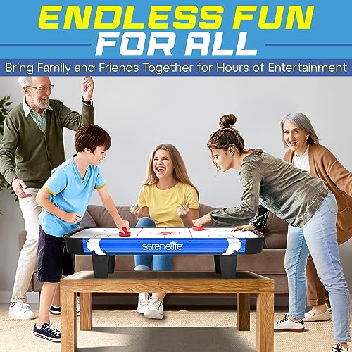 SereneLife 40" Air Hockey Game Tabletop, w/Fastest Game Play Upgraded 110v Motor, Built-in Score Tracker & Puck Dispenser, Accessories