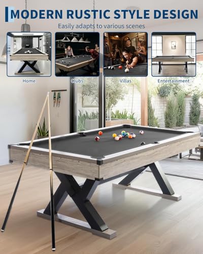 7 FT Professional Billiard Table for Home & Game Room, K-Leg Pool Table with Complete Accessories Set (2 Cues, 16 Balls, 2 Chalks, Triangle, Brush), Rustic Grey Finish, 84 x 46 x 32 Inch - color: black