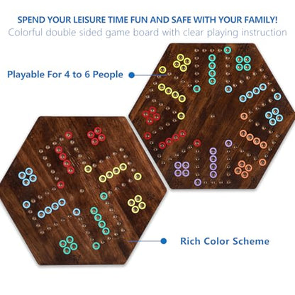 Wahoo Marble Board Game-Extra Large 23.6 Inches Game Board for 4 and 6 Players, Classic Family Fun with 30 Marbles, 6 Dice, Storage Bag & Gift Box, Bright Colors. (Extra Large, Flame) - color: Extra Large, Flame