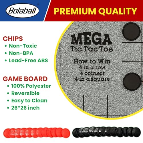 Bolaball 3-in-1 Jumbo Checkers & Tic Tac Toe Game Set with Carry Bag – Giant Outdoor Board Games, Family Games, Reversible 26" x 26" Board, 24 Easy-Grip Chips, for 13+ Age - style: Giant Checker