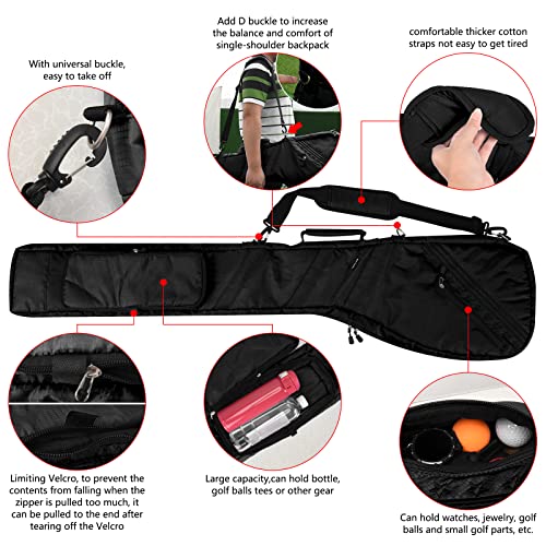 Big Teeth Golf Sunday Bag, Small Golf Bag Lightweight, Par 3 Golf Bag for A Few Clubs Driving Range, Practice with Carry Shoulder Strap Foldable Multi-Colour - color: Thicker Travel Option Black